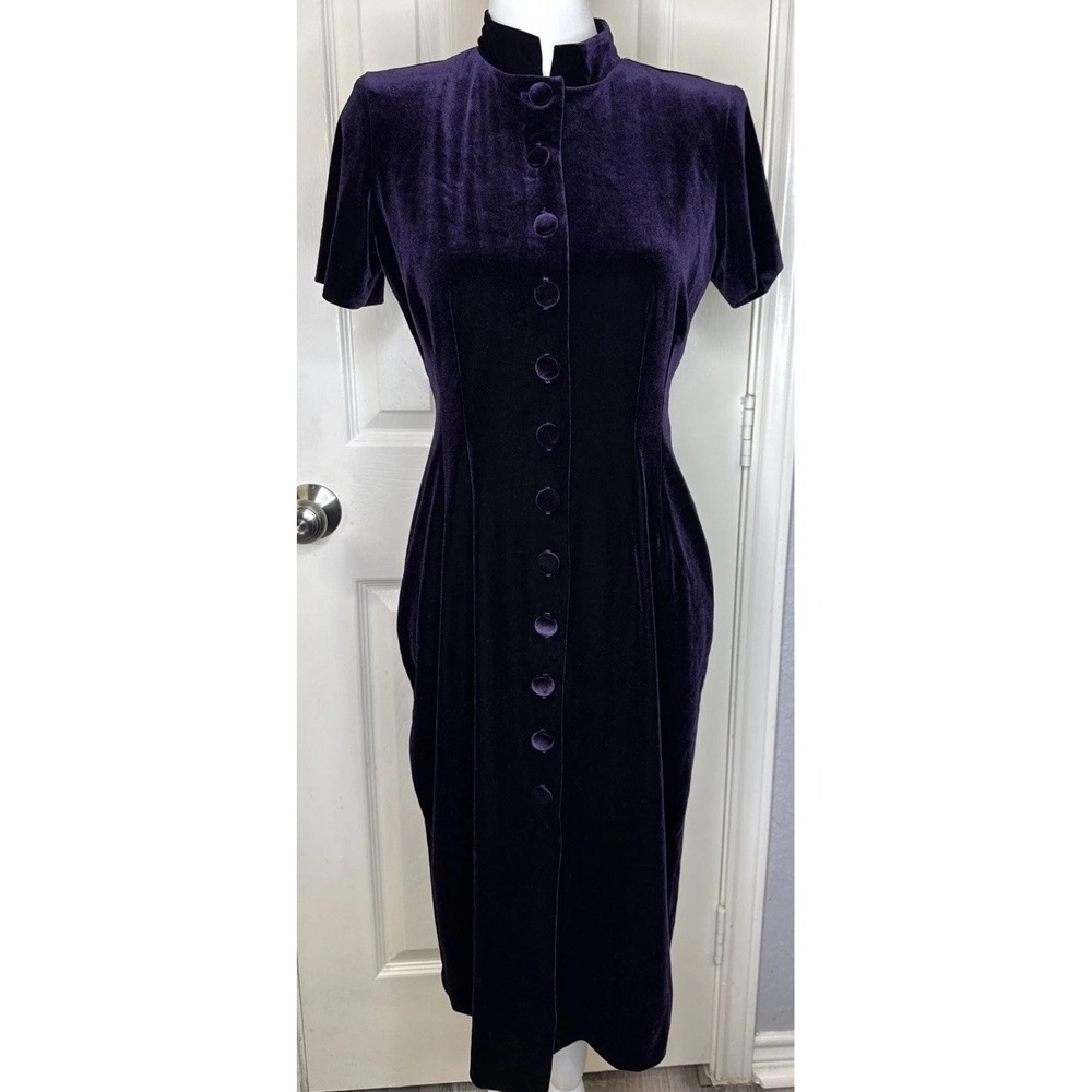 Vtg J Steven's Button Down‎ Shirt Dress Purple Velour Velvet Lolita Goth Sz 8P